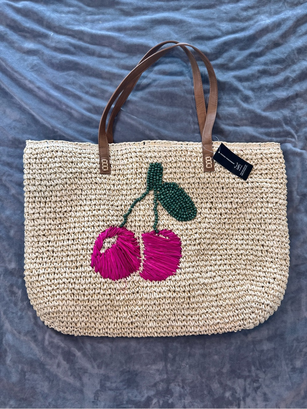 INC International Concepts Straw Beach Tote Bag 🍒🌴 | Pink Cherry | NWT